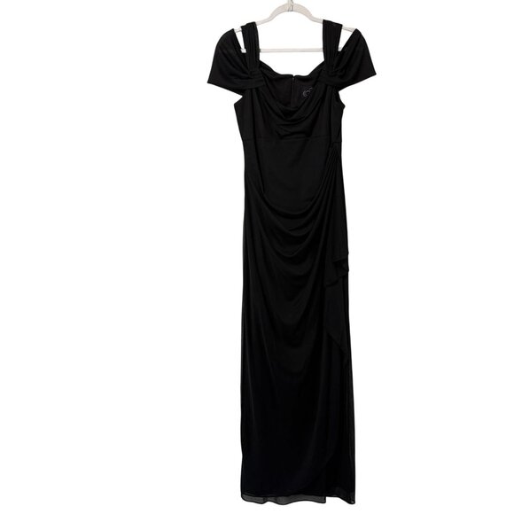Alex Evenings Dresses & Skirts - Alex Evenings Draped Cold Shoulder Long Evening Gown Size 12 Black Ruched Dress